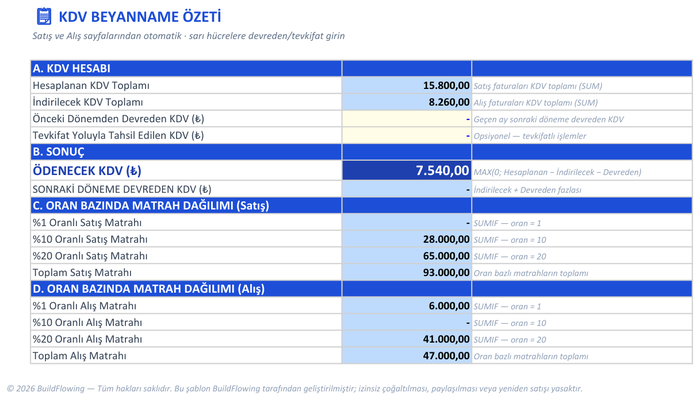 KDV Beyanname Hazırlık Şablonu (Excel) — ürün önizlemesi